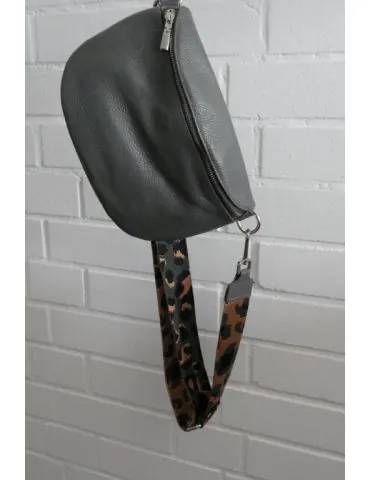 Damen Echt Leder Gürtel Tasche Handtasche Bauchtasche grau grey uni Gr. L T2101