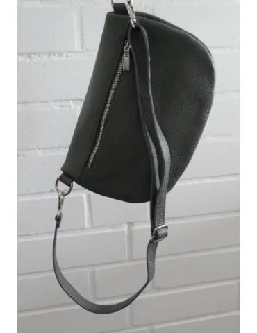 Damen Echt Leder Gürtel Tasche Handtasche Bauchtasche grau grey uni Gr. L T2101