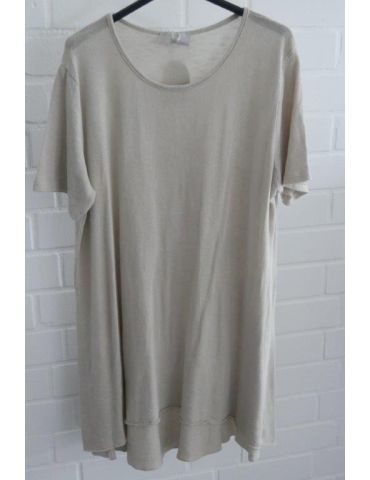 ESViViD Damen Tunika Shirt A-Form beige sand kurzarm mit Baumwolle Onesize ca. 38 - 44