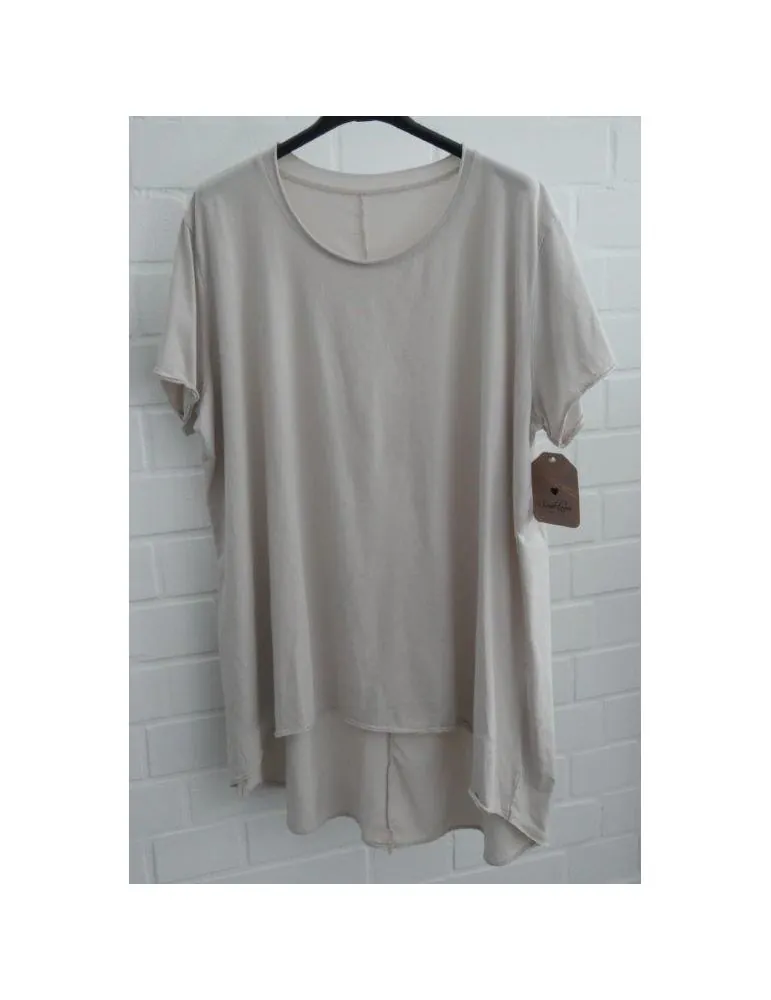 Damen Shirt A-Form kurzarm beige sand Baumwolle Onesize ca. 38 - 46 6036