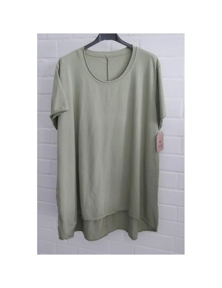Damen Shirt A-Form kurzarm lindgrün helloliv Baumwolle Onesize ca. 38 - 46 6036