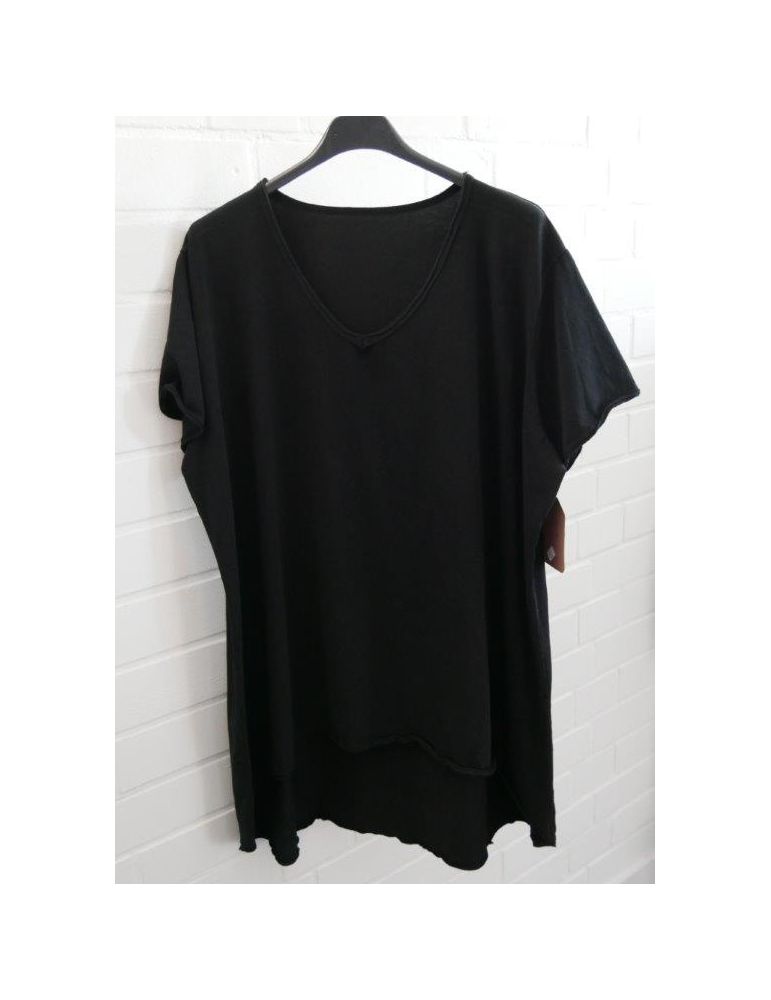 Damen Shirt A-Form kurzarm schwarz black V-Ausschnitt Baumwolle Onesize 38 - 46