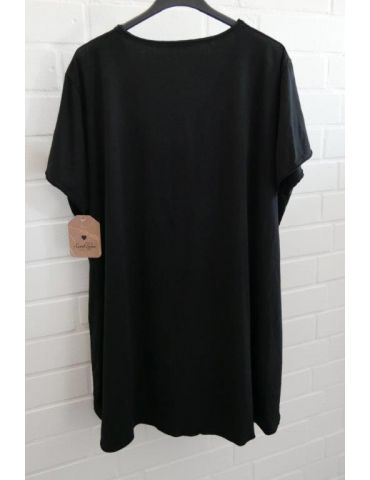 Damen Shirt A-Form kurzarm schwarz black V-Ausschnitt Baumwolle Onesize 38 - 46 6561 KA