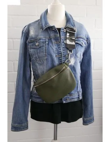 Damen Echt Leder Gürtel Tasche Handtasche Bauchtasche oliv grün uni Gr. L T2101