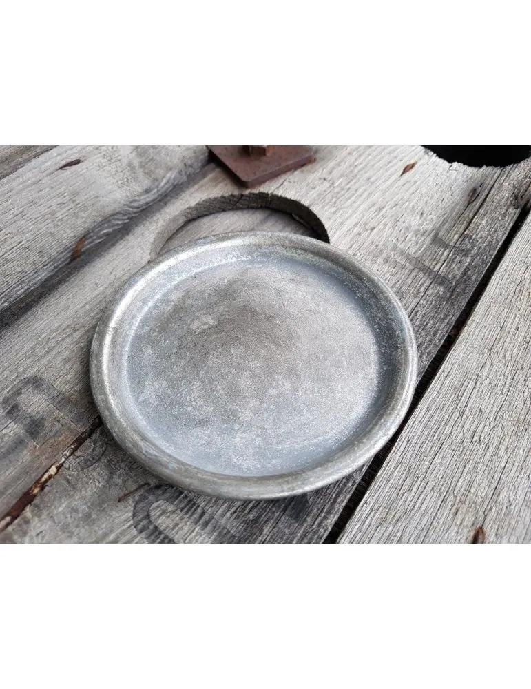 Dekotablett Unterteller Metall Tablett Teelicht silber Zink Vintage rund 13,5 cm