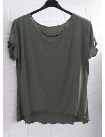 Damen Shirt kurzarm khaki oliv grün mit Viskose Wellen Onesize 36 - 40 8420V