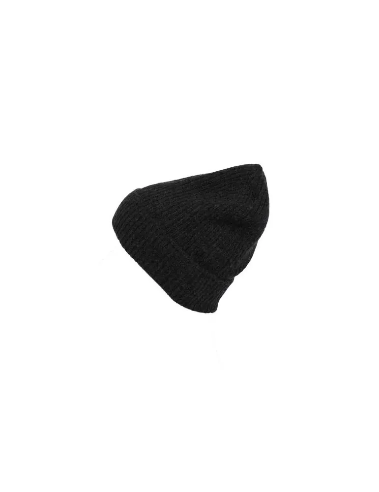 Zwillingsherz Damen Mütze Rippe Umschlag anthrazit grau uni 100% Kaschmir 8022M