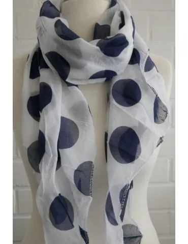 Schal Tuch Loop Made in Italy Seide Baumwolle weiß dunkelblau Riesen Punkte