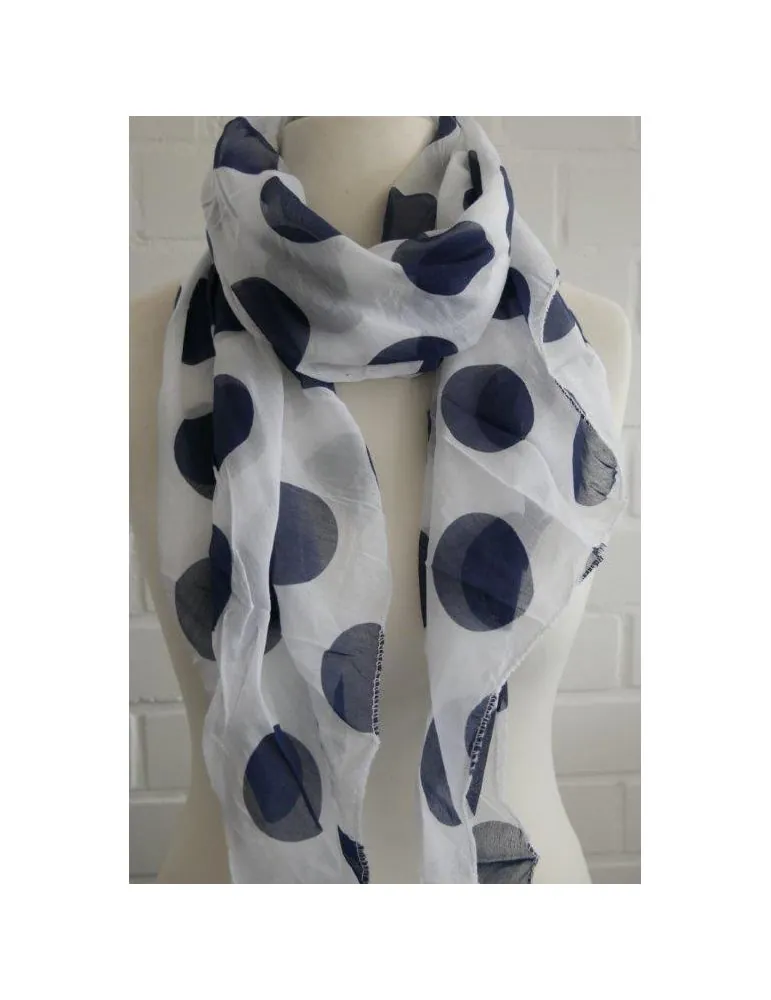 Schal Tuch Loop Made in Italy Seide Baumwolle weiß dunkelblau Riesen Punkte