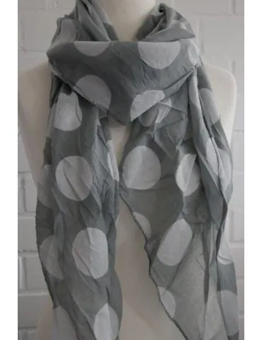 Schal Tuch Loop Made in Italy Seide Baumwolle grau weiß Riesen Punkte