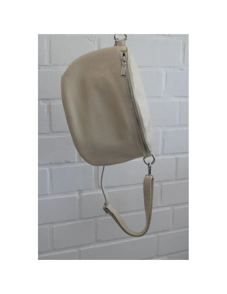 Damen Echt Leder Gürtel Tasche Handtasche Bauchtasche hellbeige uni Gr. L