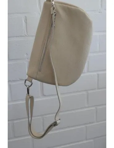 Damen Echt Leder Gürtel Tasche Handtasche Bauchtasche hellbeige uni Gr. L T2101
