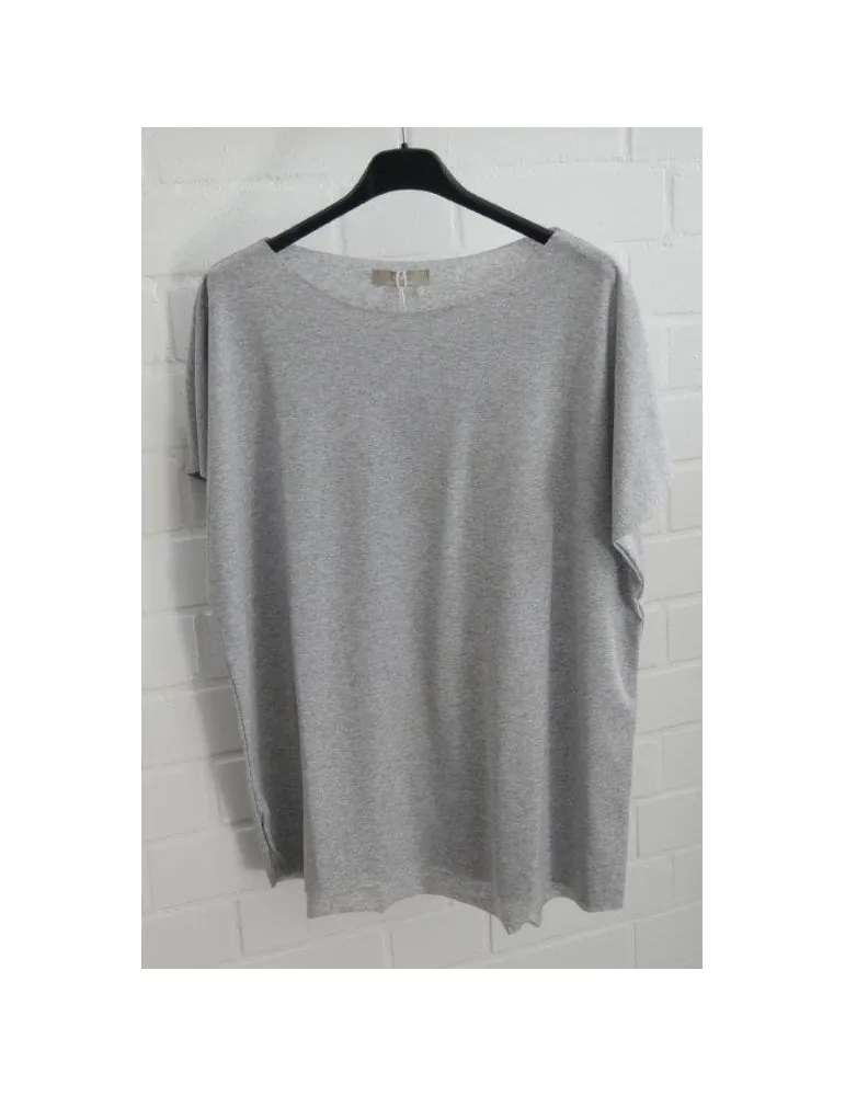 Damen Shirt kurzarm hellgrau grau meliert mit Baumwolle Onesize 38 - 44 19509