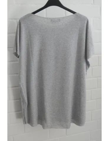 Damen Shirt kurzarm hellgrau grau meliert mit Baumwolle Onesize 38 - 44 19509