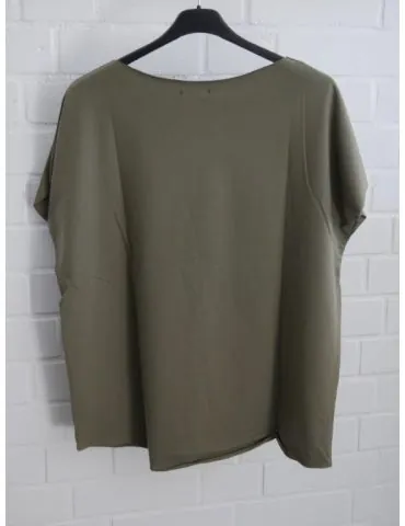 Damen Shirt kurzarm oliv grün khaki mit Baumwolle Onesize 38 - 44 19509