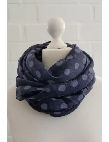 Schal Tuch Loop Made in Italy Seide Baumwolle dunkelblau bleu Punkte S 153