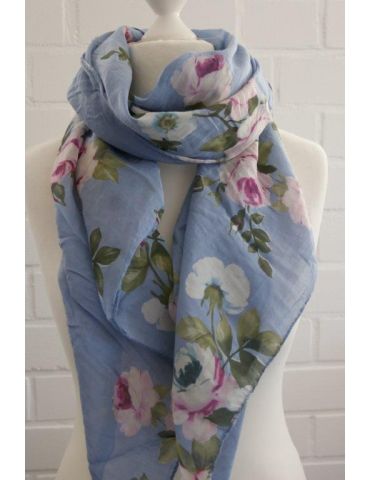 Tuch Loop Made in Italy Seide Baumwolle jeansblau pink bunt Blumen S 203
