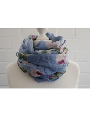 Tuch Loop Made in Italy Seide Baumwolle jeansblau pink bunt Blumen S 203
