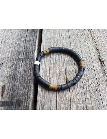 Damen Armband Elastisch schwarz khaki Gummi Plättchen Onesize