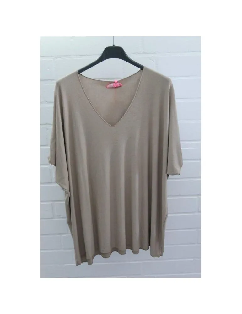 Damen Basic Shirt kurzarm camel matt uni mit Viskose Onesize ca. 38 - 46