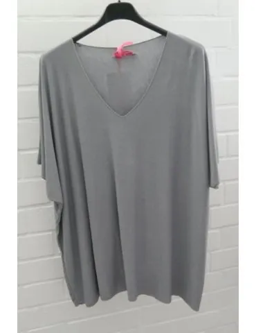 Damen Basic Shirt kurzarm grau grey matt uni mit Viskose Onesize ca. 38 - 46