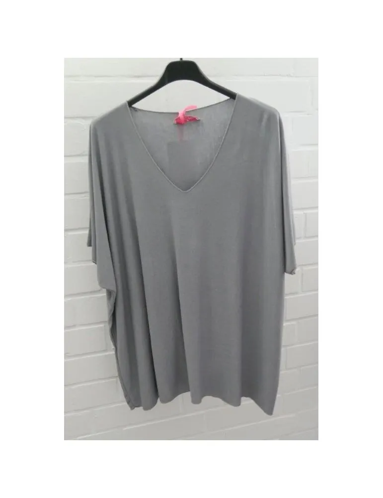 Damen Basic Shirt kurzarm grau grey matt uni mit Viskose Onesize ca. 38 - 46
