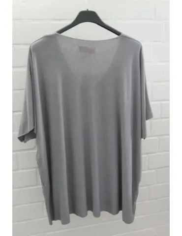 Damen Basic Shirt kurzarm grau grey matt uni mit Viskose Onesize ca. 38 - 46