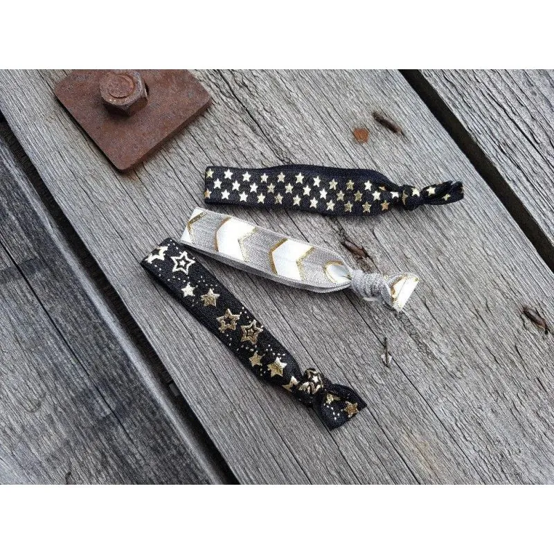 3er Set Damen Gummi Armband Haarband schwarz weiß gold Stoff Onesize elastisch