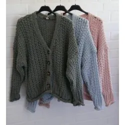 Damen Grob Strick Jacke kurz khaki oliv grün...