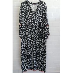 Damen Midi Kleid A-Form schwarz weiß orange Giraffe Onesize 38 - 44