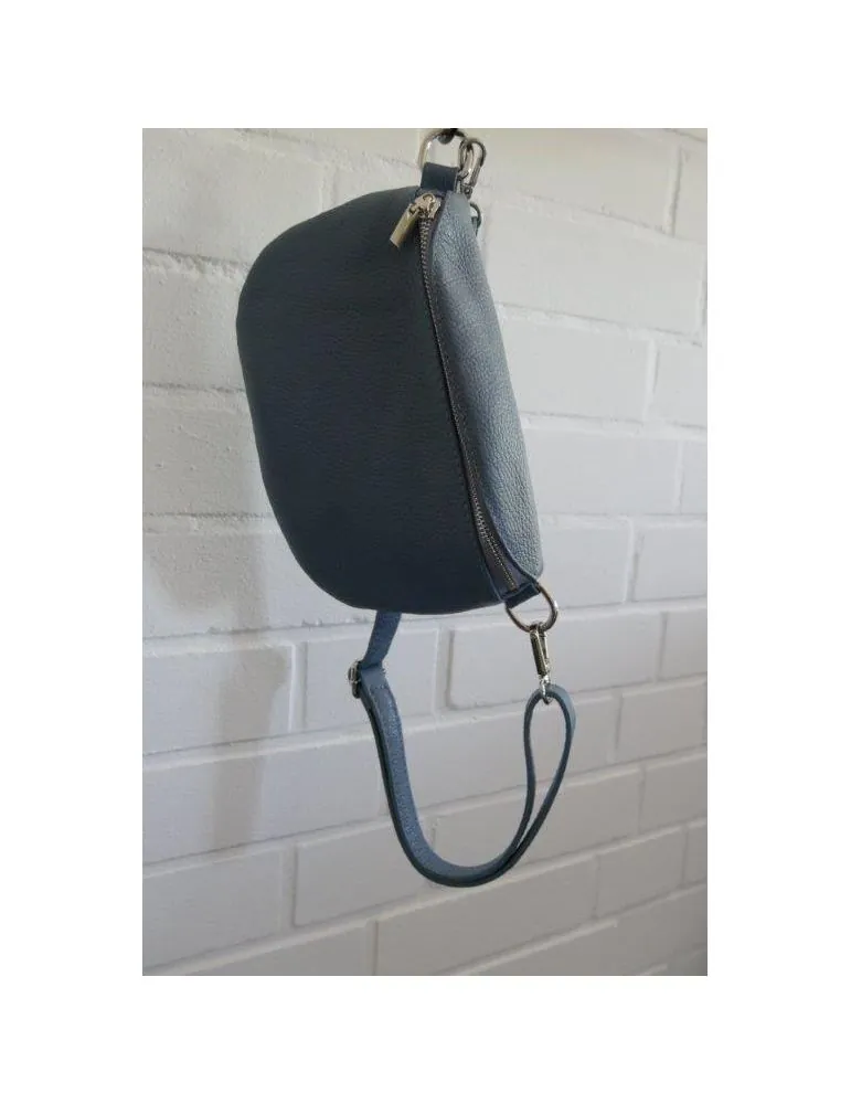 Damen Echt Leder Gürtel Tasche Handtasche Bauchtasche rauchblau uni Gr. L