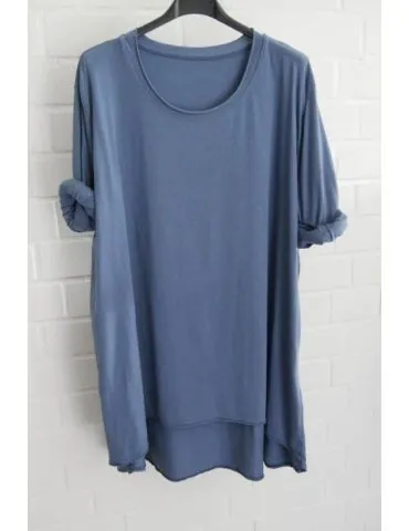 Damen Shirt langarm jeansblau blau uni mit Baumwolle Onesize 38 - 46 6143