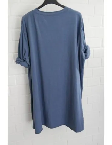 Damen Oversize Plussize Shirt langarm jeansblau blau uni mit Baumwolle Onesize 38 - 46 6143