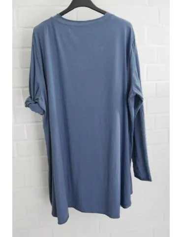 Damen Oversize Plussize Shirt langarm jeansblau blau uni mit Baumwolle Onesize 38 - 46 6143