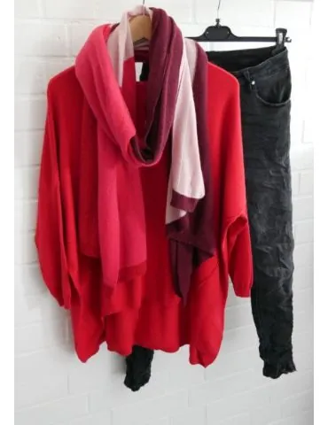 ESViViD Damen Pullover rot red Rundhals Onesize...