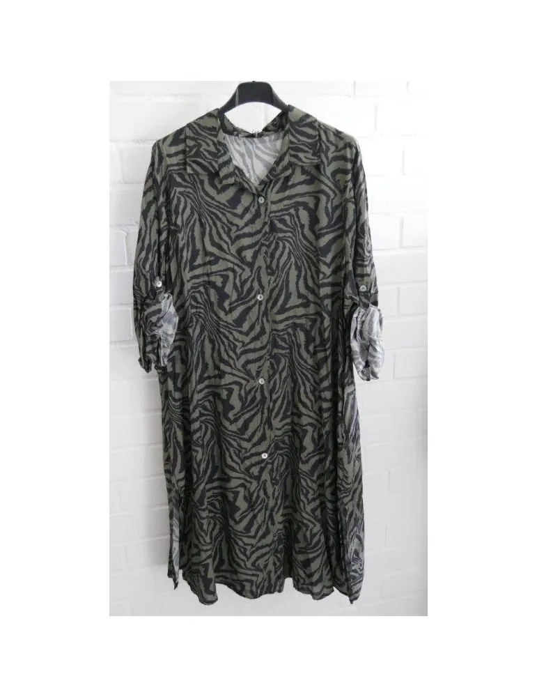 Damen Tunika Blusen Kleid A-Form schwarz oliv Zebra Onesize 38 - 44