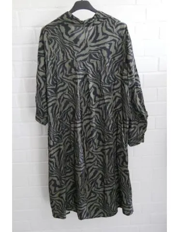 Damen Tunika Blusen Kleid A-Form schwarz oliv Zebra Onesize 38 - 44