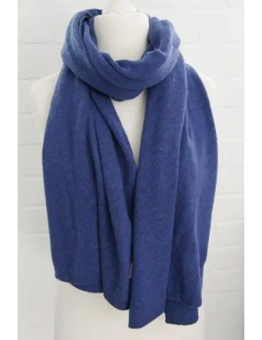 Damen Herren XXL Schal Stola Poncho blau uni mit Wolle und Kaschmir ca. 55 x 200 1010