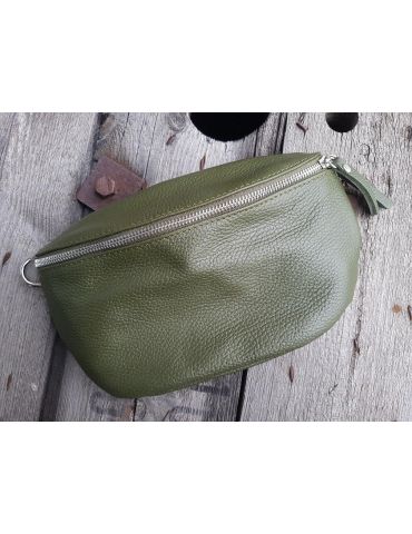 Damen Echt Leder Gürtel Tasche Handtasche Bauchtasche oliv grün uni Gr. L T2102