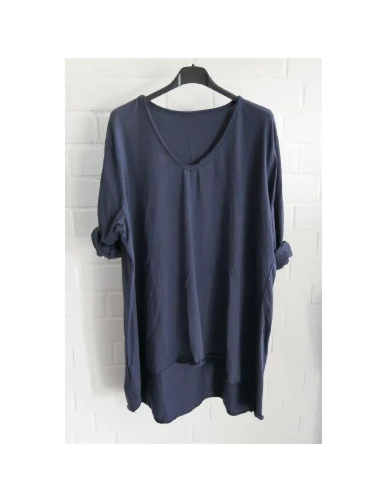 Damen langarm Shirt A-Form V- Ausschnitt dunkelblau marine uni Baumwolle Onesize ca. 38 - 44