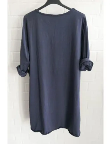 Damen langarm Shirt A-Form V- Ausschnitt dunkelblau marine uni Baumwolle Onesize ca. 38 - 44 6561 LA