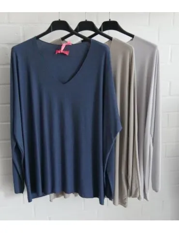 Damen Basic Shirt langarm grau matt uni mit...