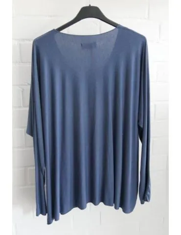Damen Basic Shirt langarm jeansblau blau matt uni mit Viskose Onesize ca. 38 - 46