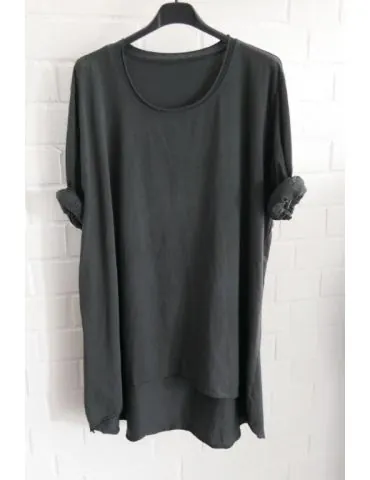 Damen Shirt langarm anthrazit grau uni mit Baumwolle Onesize 38 - 46 6143