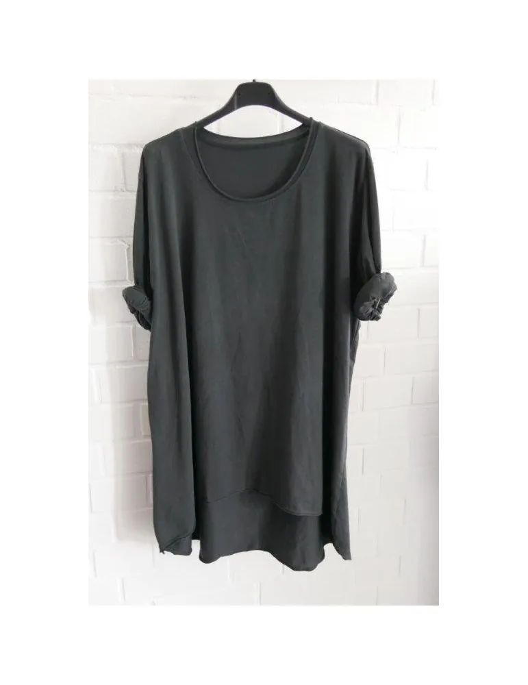 Damen Shirt langarm anthrazit grau uni mit Baumwolle Onesize 38 - 46 6143