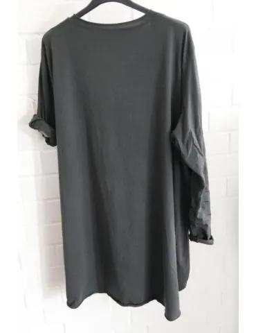 Damen Plussize Oversize Shirt langarm anthrazit grau uni mit Baumwolle Onesize 38 - 46 6143