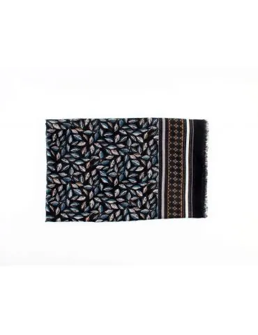 Leichter XXL Damen Schal Tuch schwarz beige petrol gelb bunt Blätter