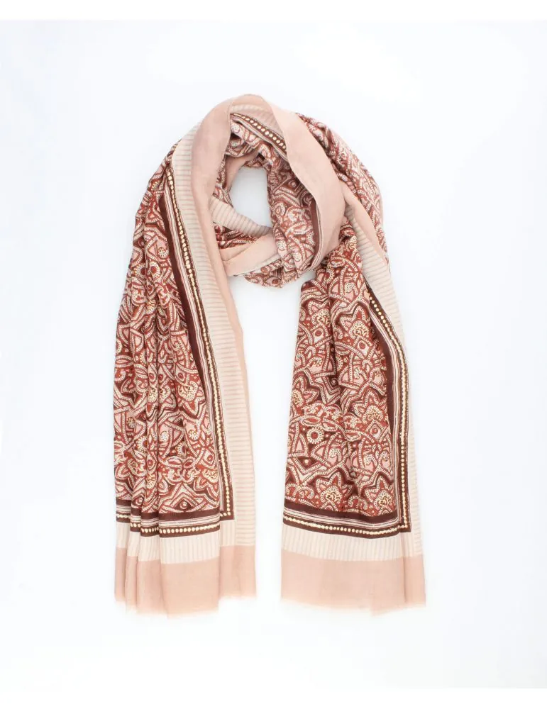 XXL Damen Schal Tuch lachs creme bronze bunt Phantasiemuster