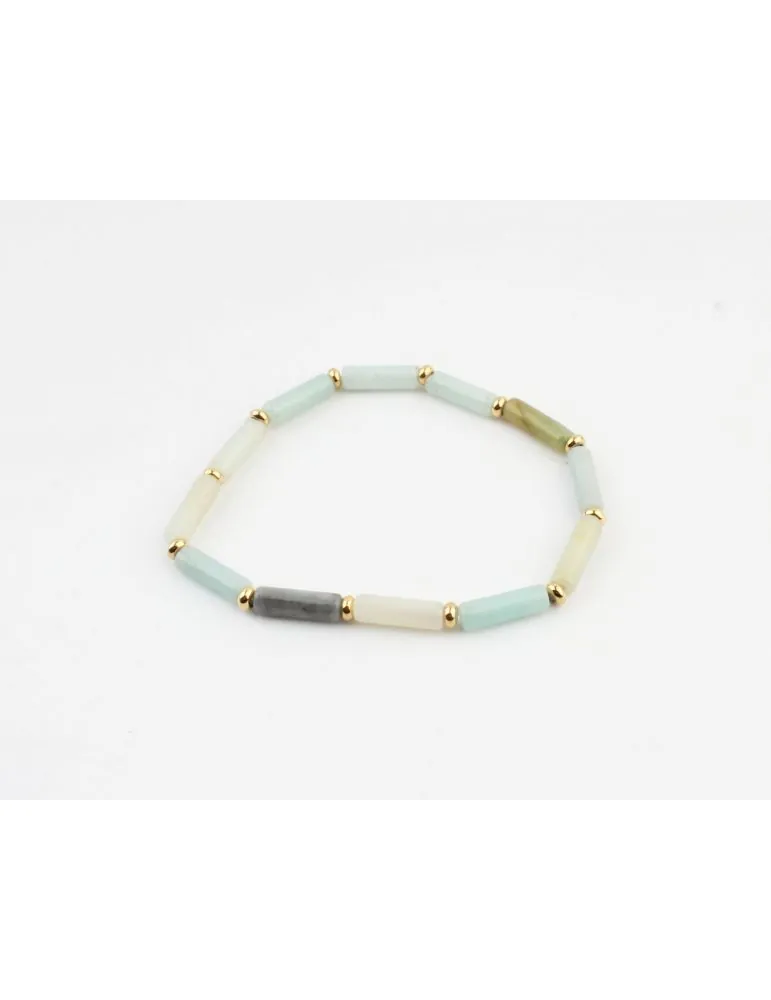 Perlen Armband Röhrchen grün türkis gold elastisch Onesize