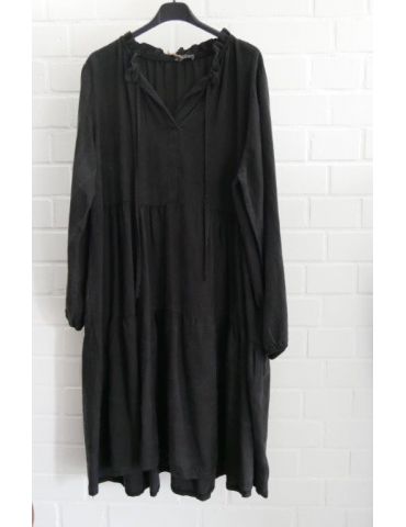 Damen Tunika Kleid schwarz black verwaschen Tencel Stufen Rüschen Onesize 38 - 44